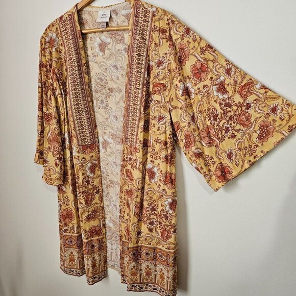 LIKE NEW KNOX ROSE BOHO FLORAL OPEN LONG KIMONO TOP SIZE XS/SMALL - Picture 1 of 13